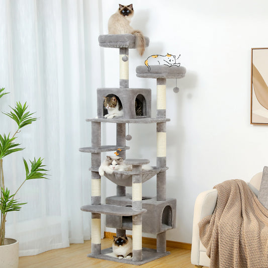Large Cat Tree and Tower for Indoor Cats With Sisal-Covered Scratching Posts Spacious Hammock Padded Perches