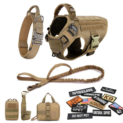 Military Dog Harness Collar Leash Bags Patches Set Training Vests