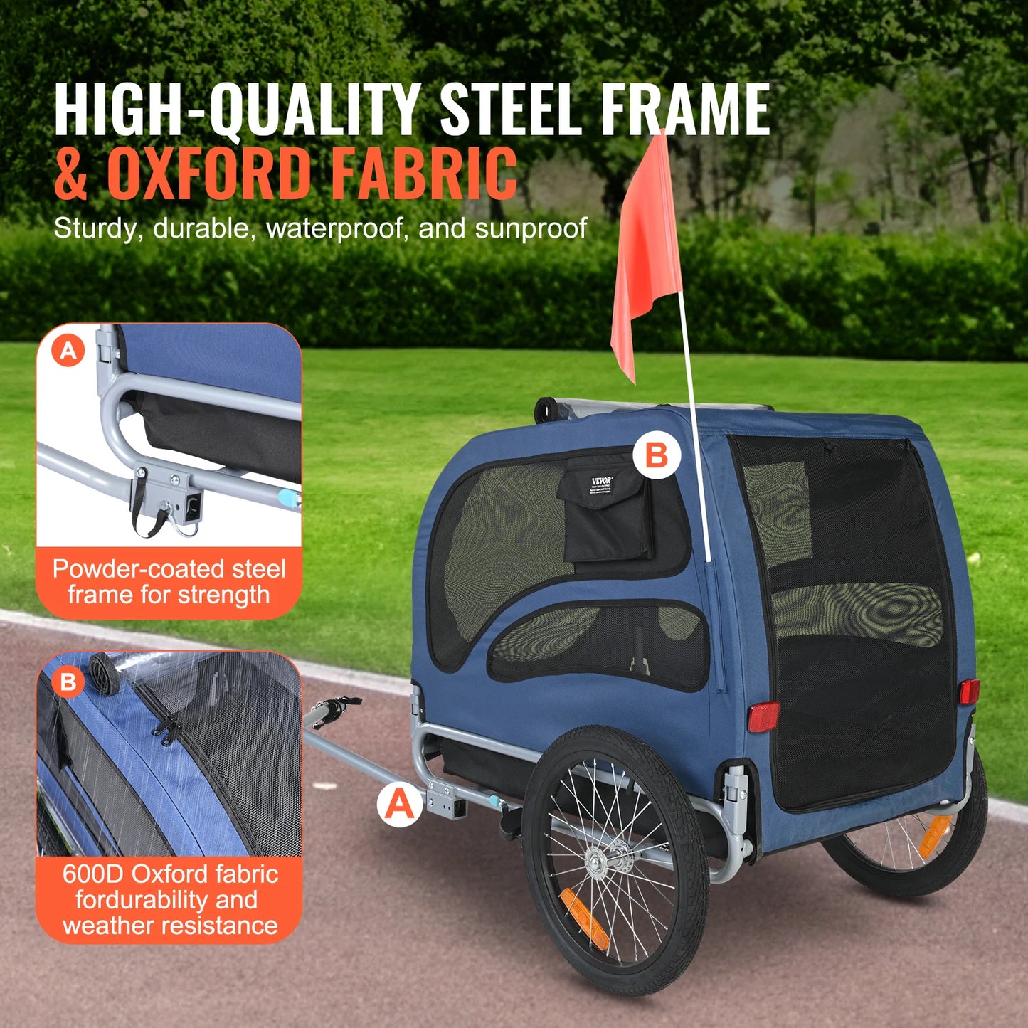 SucceBuy 100lbs Pet Cart Bicycle Carrier/Trailer with Coupler, Reflectors, Flag, Collapsible