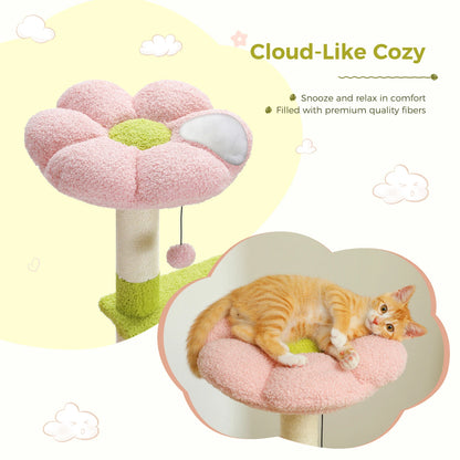 Flower Cat Tree Multi-Level Tower with Sisal Covered Scratching Posts Cute Condo With Top Perch