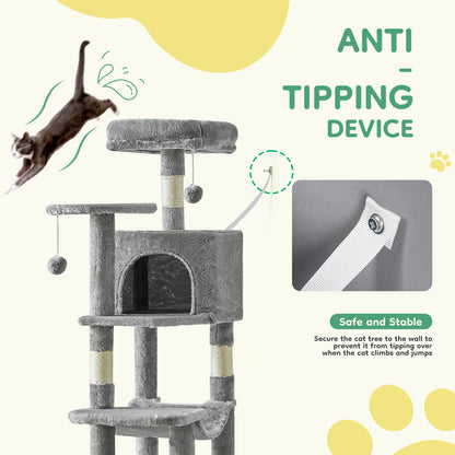 Tall Multi-Cat Climbing Tower for Pet Furniture -  Natural Sisal Scratching Posts Stable Pet House for Indoor Cat