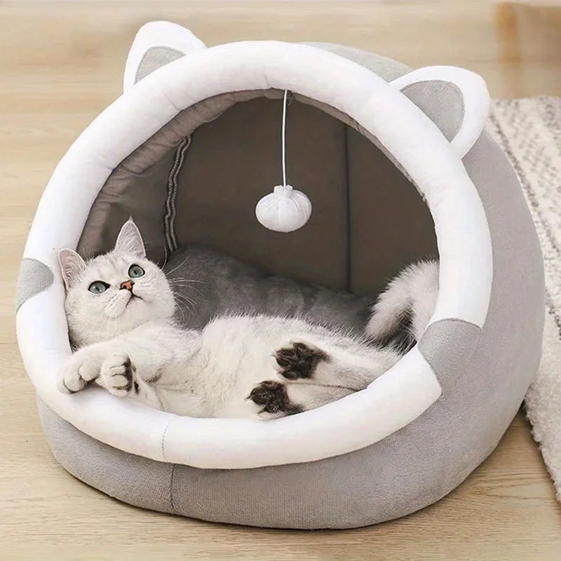 Comfortable Cartoon Cat House with Removable Pad
