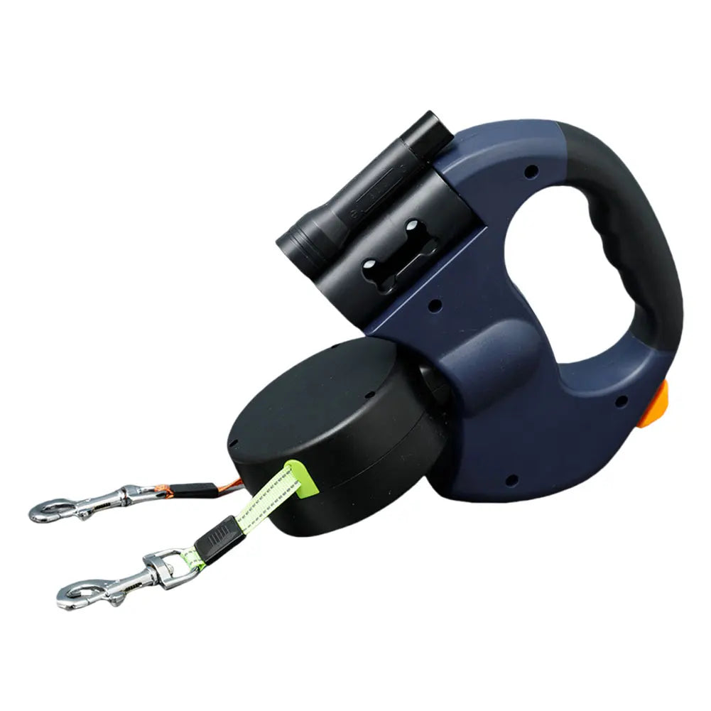 Double Headed Dog Leash with LED Light Retractable for Small Medium Dogs