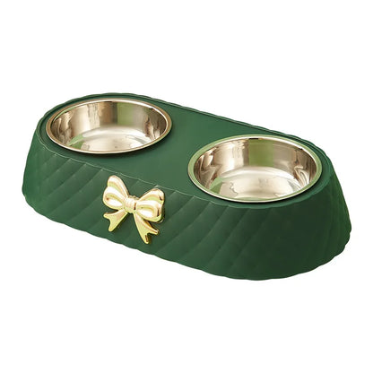 Bow-tie Bowknot Food Bowl Dog Bowl Stainless Steel Double Feeding and Drinking Double Bowl