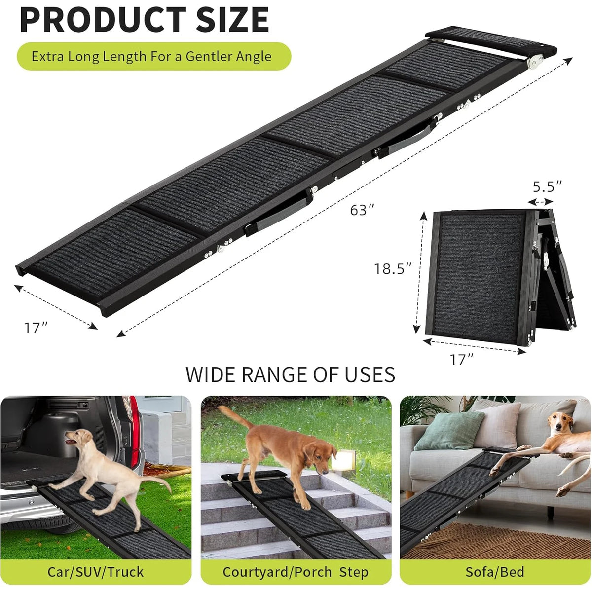 Upgraded Folding Pet Ramp For Large Dogs With Non-Slip - Surface Portable Outdoor Dog Car Ramp Up to 250 LBS