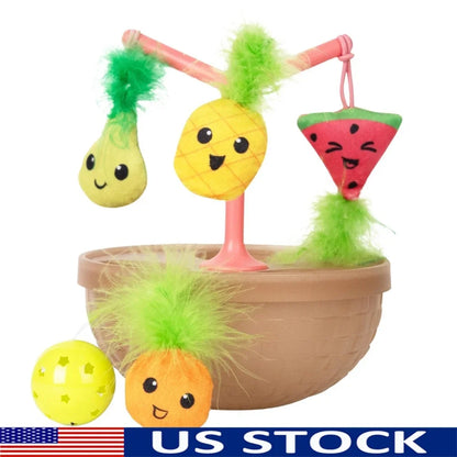 Wobbling Cat Toy Fruit Bowl with 5 Interactive Catnip Toys Indoor Entertainment