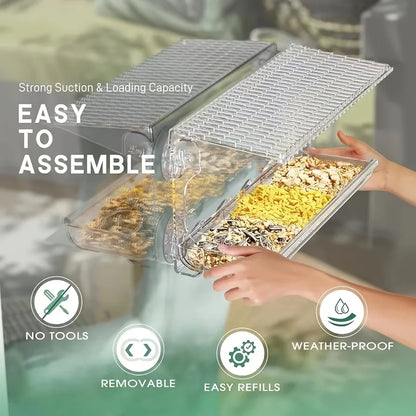 Indestructible Large Window Bird Feeder with Removable Seed & Water Tray, for Wild Birds with 4 Super Strong Adhesive Hooks