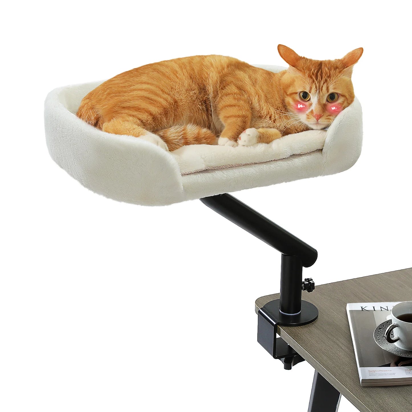 Cat Desk Bed, 360° Rotatable Bed Stand for Indoor Cats, Adjustable Basket,
