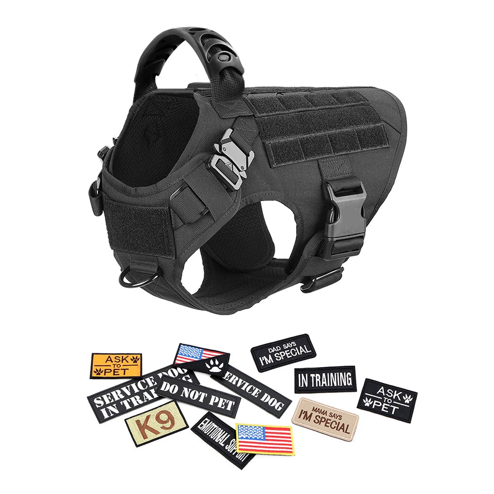 Military Dog Harness Collar Leash Bags Patches Set Training Vests