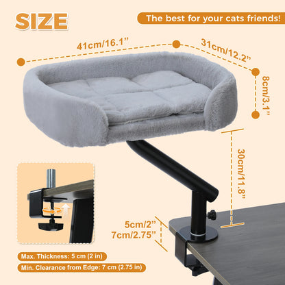 Cat Desk Bed, 360° Rotatable Bed Stand for Indoor Cats, Adjustable Basket,