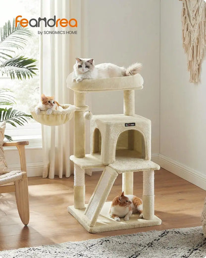 37.8-Inch Cat Tower, Multi-Level Condo With Widened Perch, Scratching Posts And Ramp, 2-Door Cave, Hammock