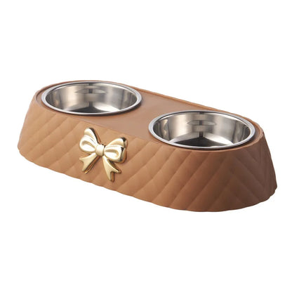 Bow-tie Bowknot Food Bowl Dog Bowl Stainless Steel Double Feeding and Drinking Double Bowl