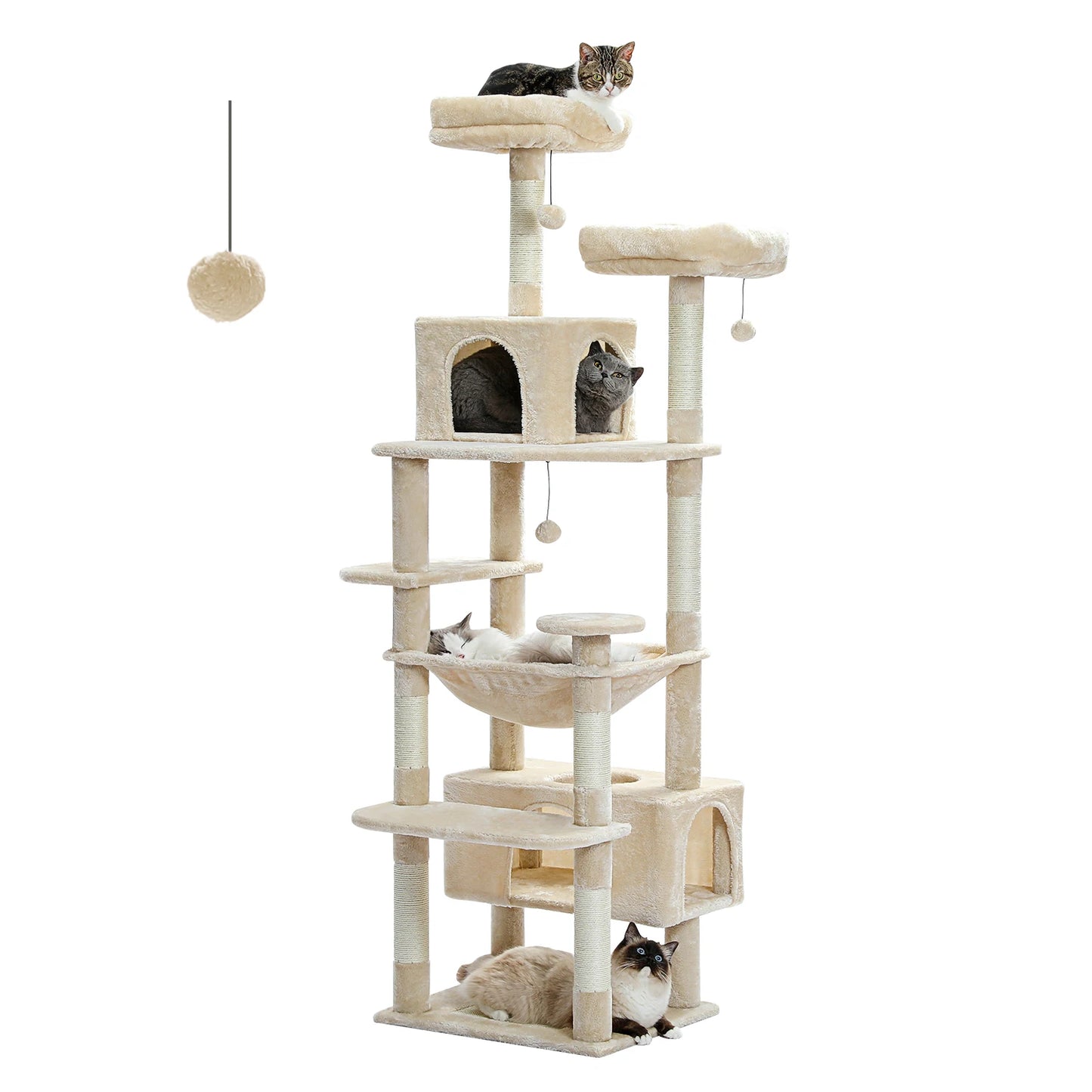 Large Cat Tree and Tower for Indoor Cats With Sisal-Covered Scratching Posts Spacious Hammock Padded Perches