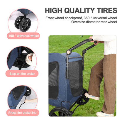 Heavy Duty Dog Stroller for Large Dogs up to 120 lbs, Foldable Pet Wagon with 360° Wheels, All-Round Ventilation