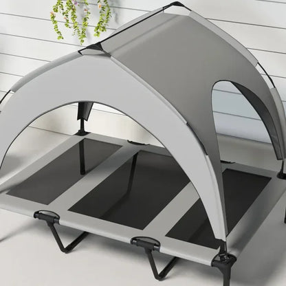 Elevated Dog Bed with Cooling Pad, Removable Canopy, Breathable Mesh, Portable Pet Cot for Large Dogs Indoor Outdoor