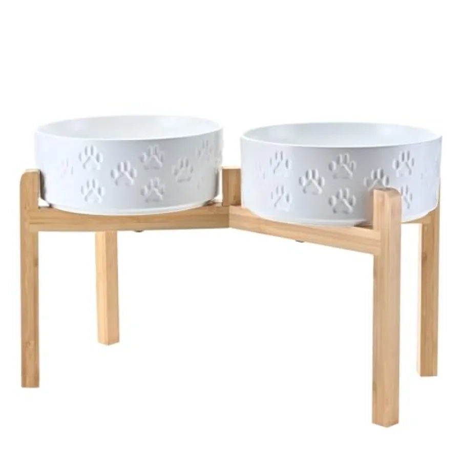 Dogs and Cat Bowls Raised with Non-Slip Bamboo Stand for Medium Sized Breed