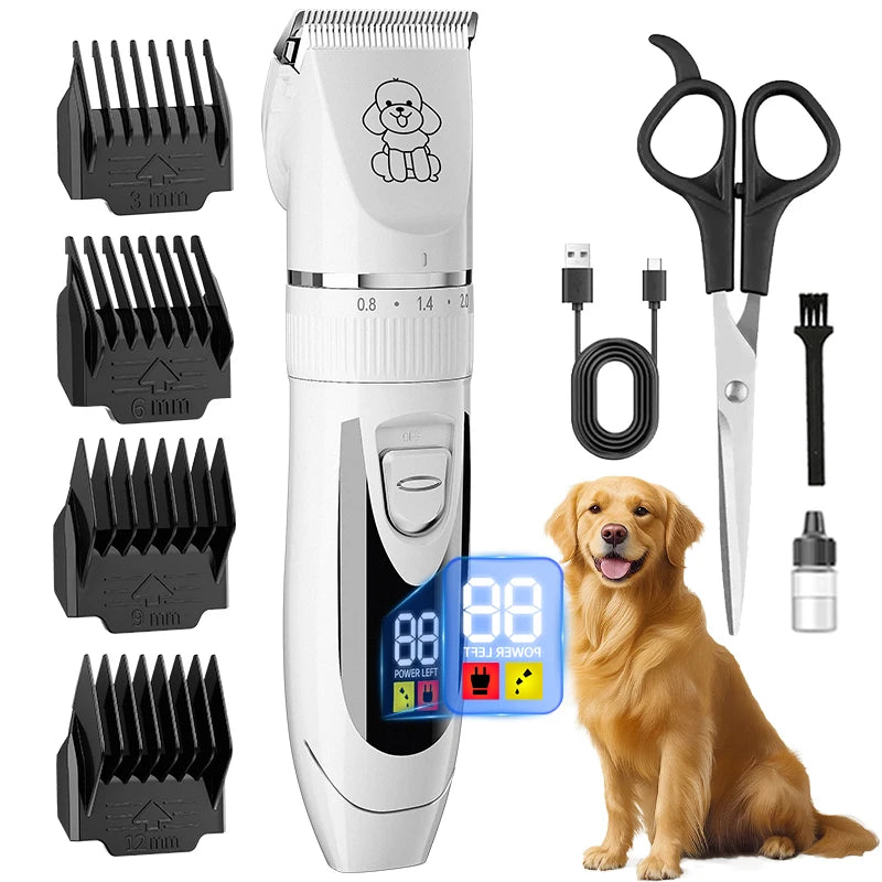 Beauty dog grooming comb set, low-noise dog scissors with LED digital display, rechargeable wireless clipper, suitable for small and large dogs and cats,