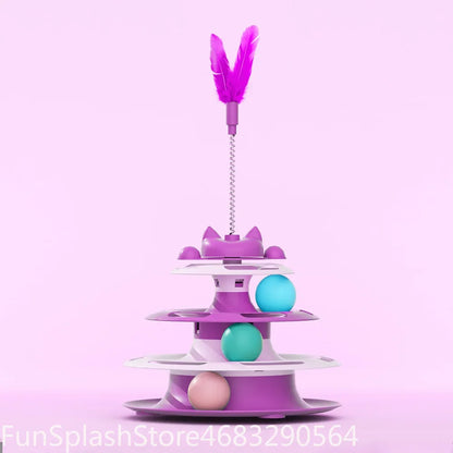 Turntable Toy With Interactive Cat Ball & Teaser Wand Automatic Self Play For Cats And Kitten