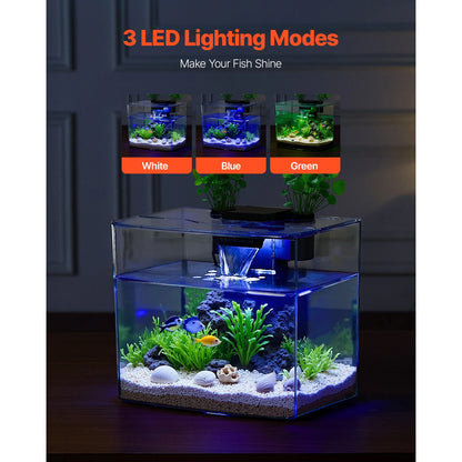 VEVOR Fish Tank Aquarium 3.5Gal Arch Ultra-Clear GPPS Starter Smart Tank Adjustable 3 Color Lighting for Freshwater Fish