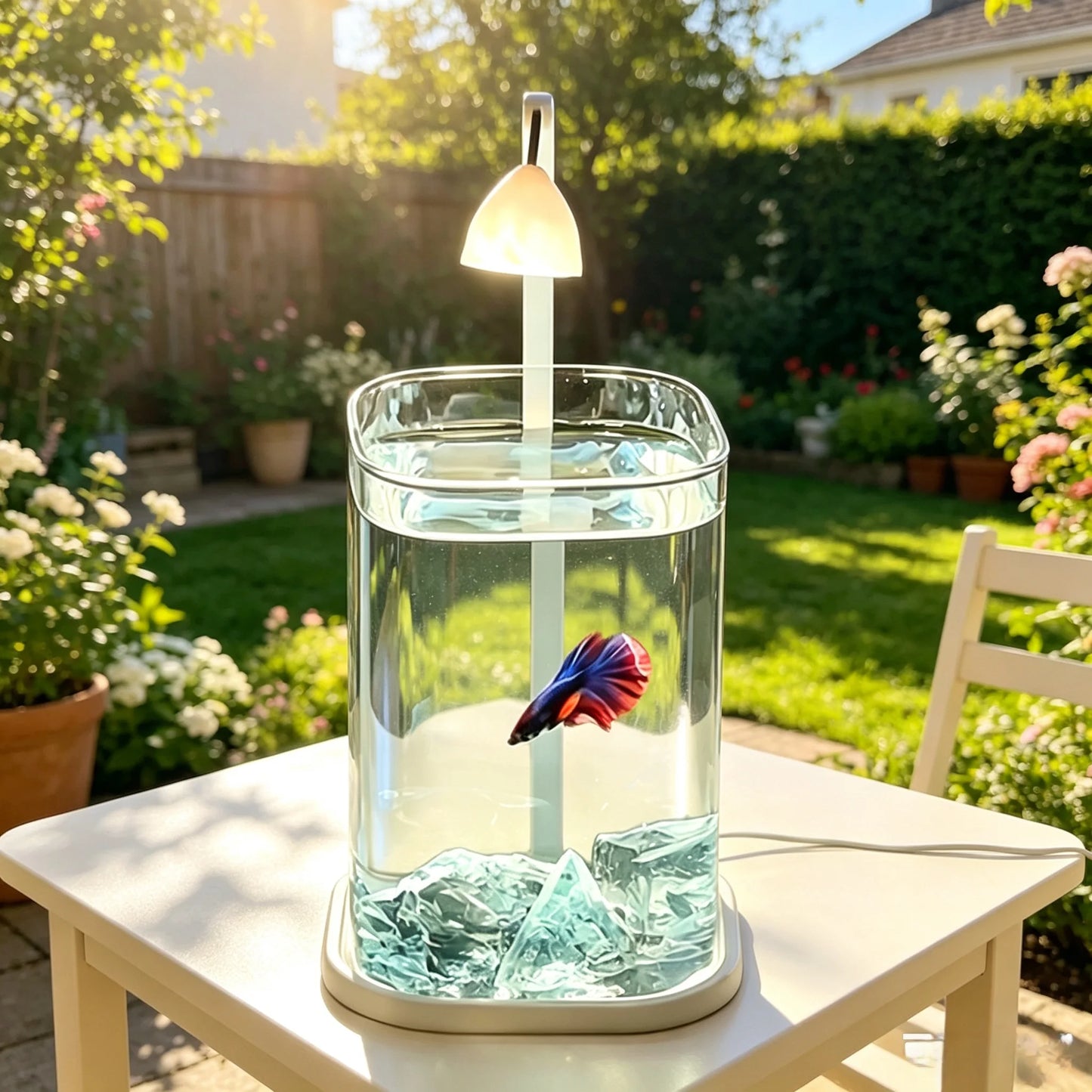 Transparent Mini Fish Bowl Desktop Creative Ecosystem Betta Tank, Crystal Stone Pearl Rhinestone Landscape Decor