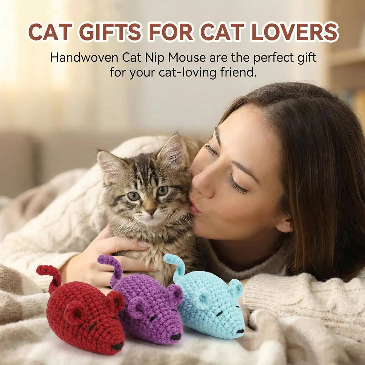 Catnip Mice Cat Toys, Handmade Durable Yarn Mice Toys with Natural Catnip & Silvervine,
