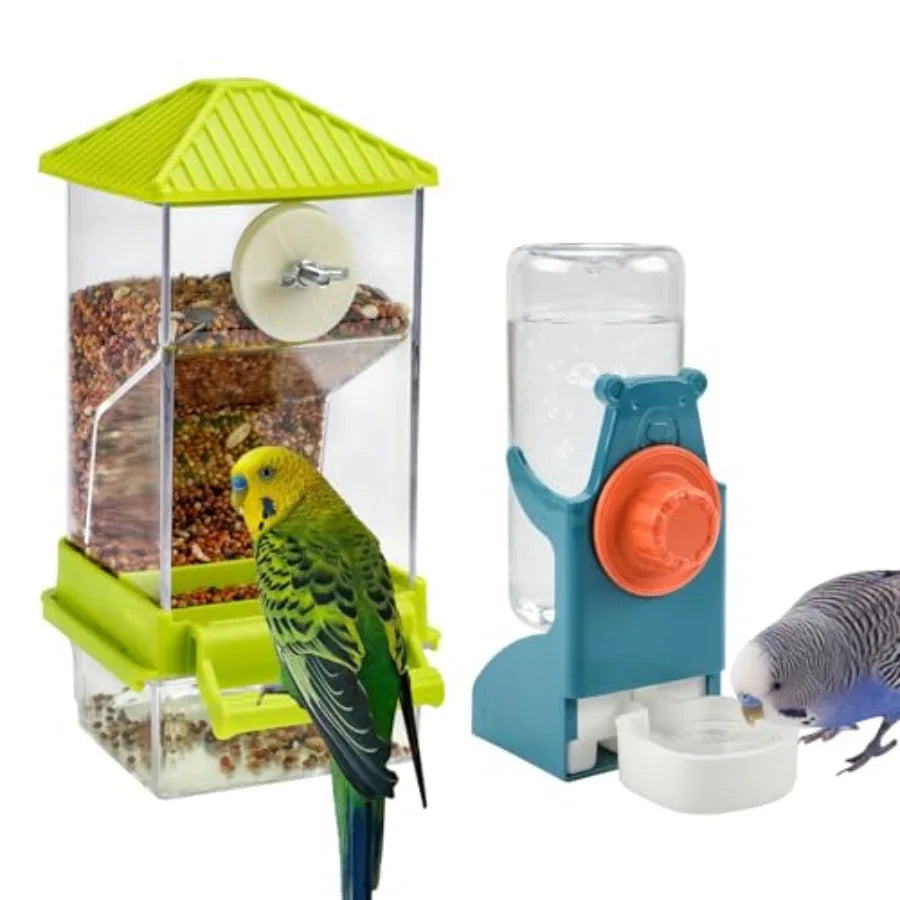 Acrylic Auto Bird Feeder, No Mess Design, Large Capacity, for Budgies Cockatiels Lovebirds,