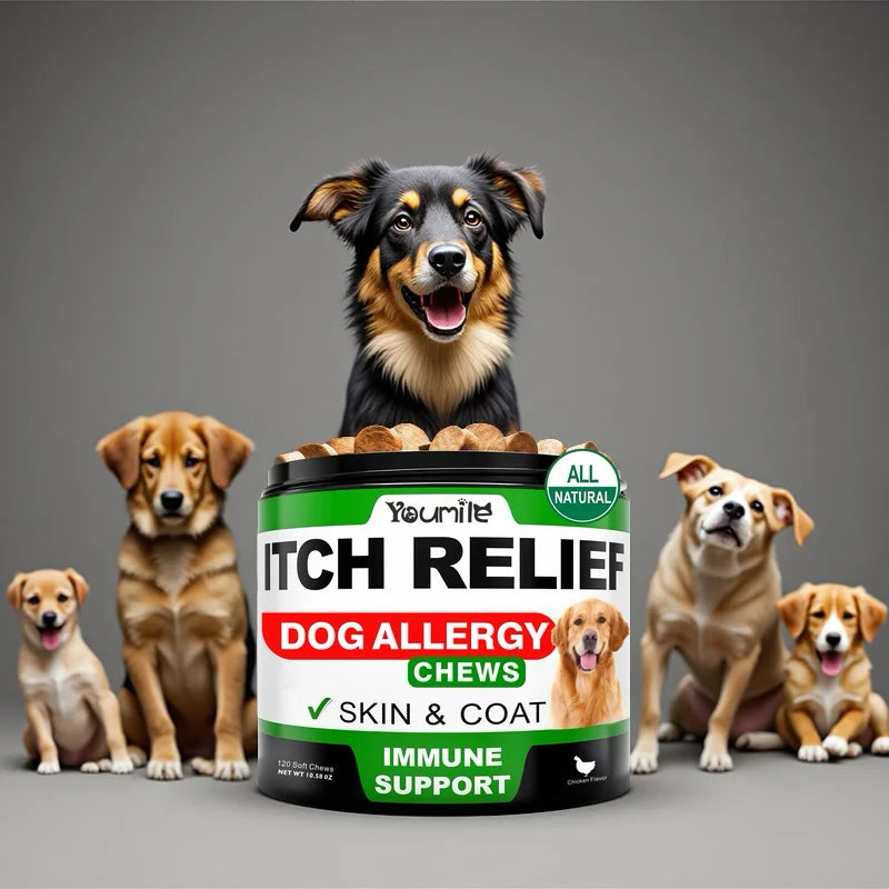 Dog Itch Relief Allergy Chews, For Immune Support+Gut Health+Soothing Skin Itching And Ear Itching