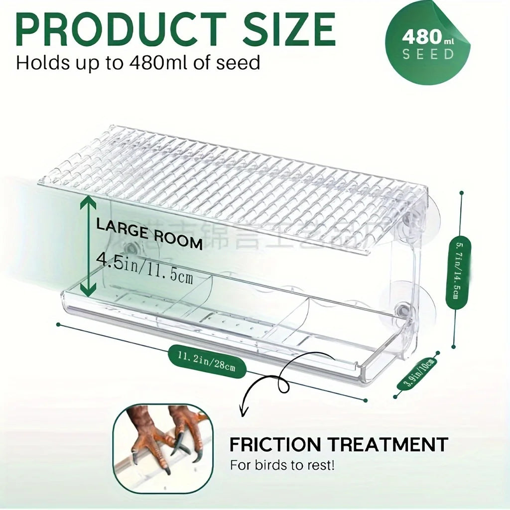 Indestructible Large Window Bird Feeder with Removable Seed & Water Tray, for Wild Birds with 4 Super Strong Adhesive Hooks