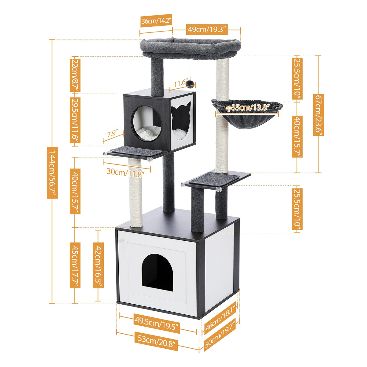 Multi-Level Cat Tree for Indoor with Scratching Posts Spacious Condo Hammock Top Perch Scratcher