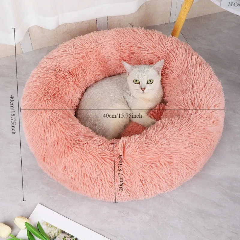Soft Pet Bed Pad Plush Warm Faux Fur Donut Round Bed Comfortable Sleeping Washable
