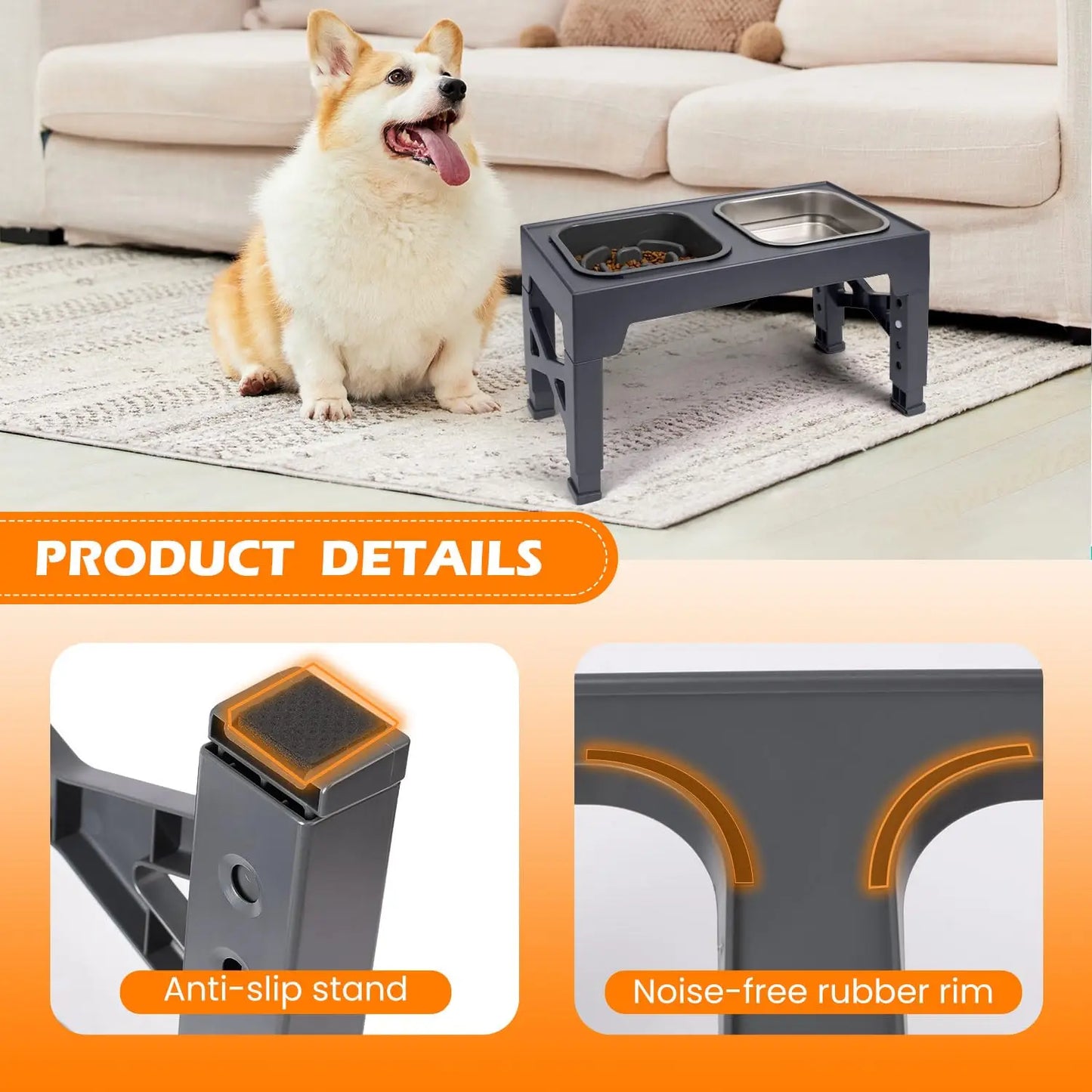2-in-1 Elevated Slow Feeder Dog Bowls, Non-Slip Stainless Steel/Plastic