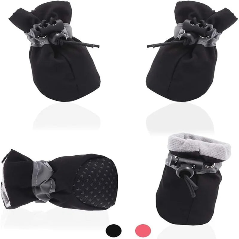 4Pcs Dog Boots Waterproof Non-slip Reflective Strip Adjustable Drawstring Soft Breathable Pet Shoes for Small Medium Dogs Winter