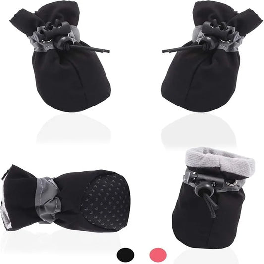 4Pcs Dog Boots Waterproof Non-slip Reflective Strip Adjustable Drawstring Soft Breathable Pet Shoes for Small Medium Dogs Winter