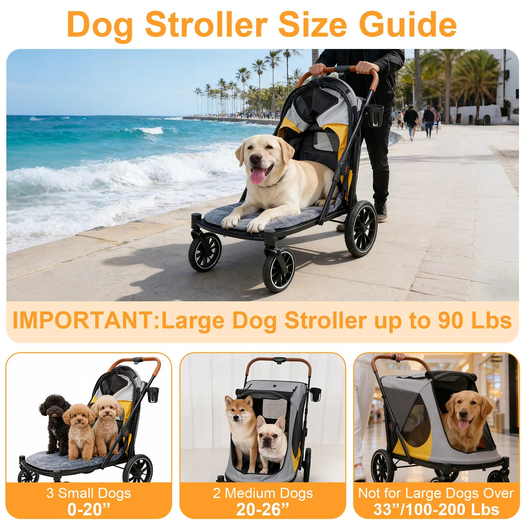 Portable Dog Stroller for Large Dogs: Outdoor Pet Stroller with One-Click Folding Dual Entry Pet Stroller Jogger Cart on Wheels, Storage Pockets,
