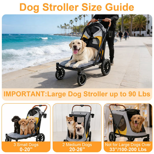 Portable Dog Stroller for Large Dogs: Outdoor Pet Stroller with One-Click Folding Dual Entry Pet Stroller Jogger Cart on Wheels, Storage Pockets,