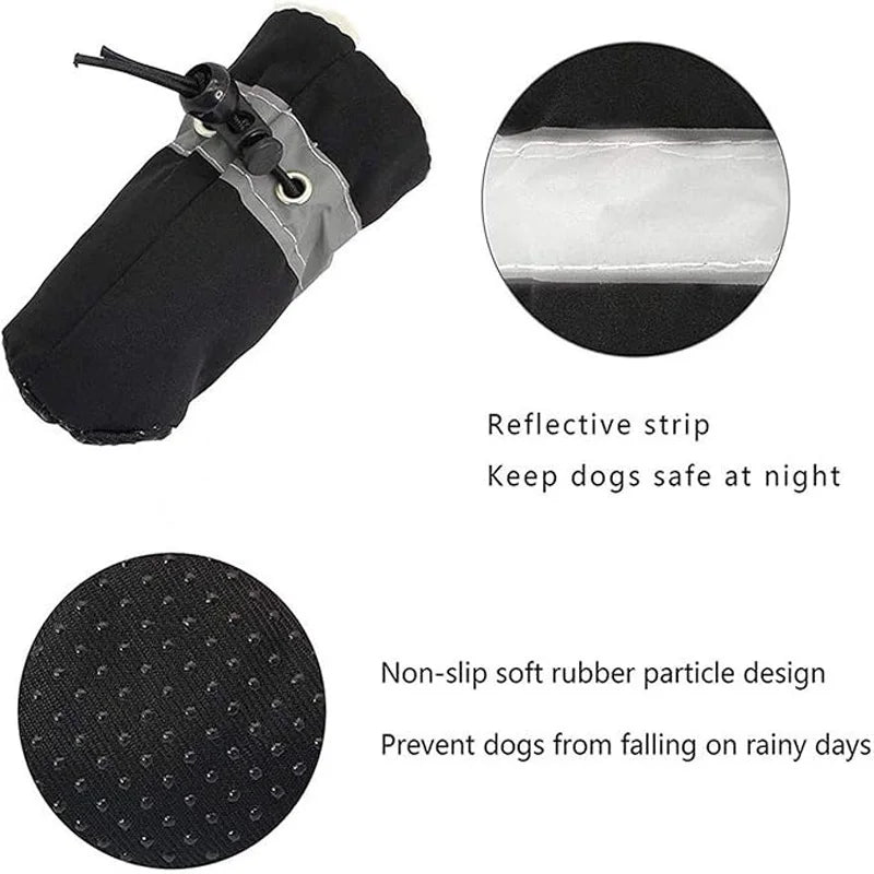 4Pcs Dog Boots Waterproof Non-slip Reflective Strip Adjustable Drawstring Soft Breathable Pet Shoes for Small Medium Dogs Winter
