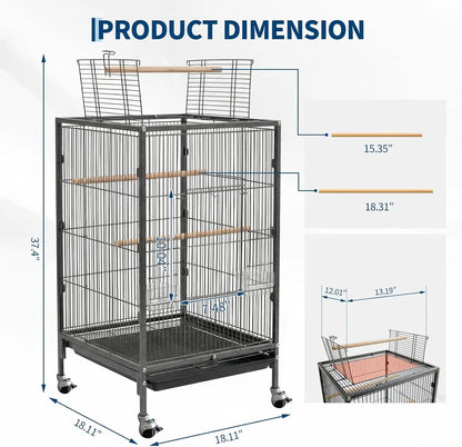 Heavy Duty Metal Bird Cage with Play Top and Rolling Stand,Spacious Flight Cage for Parakeets, Canaries, Lovebirds