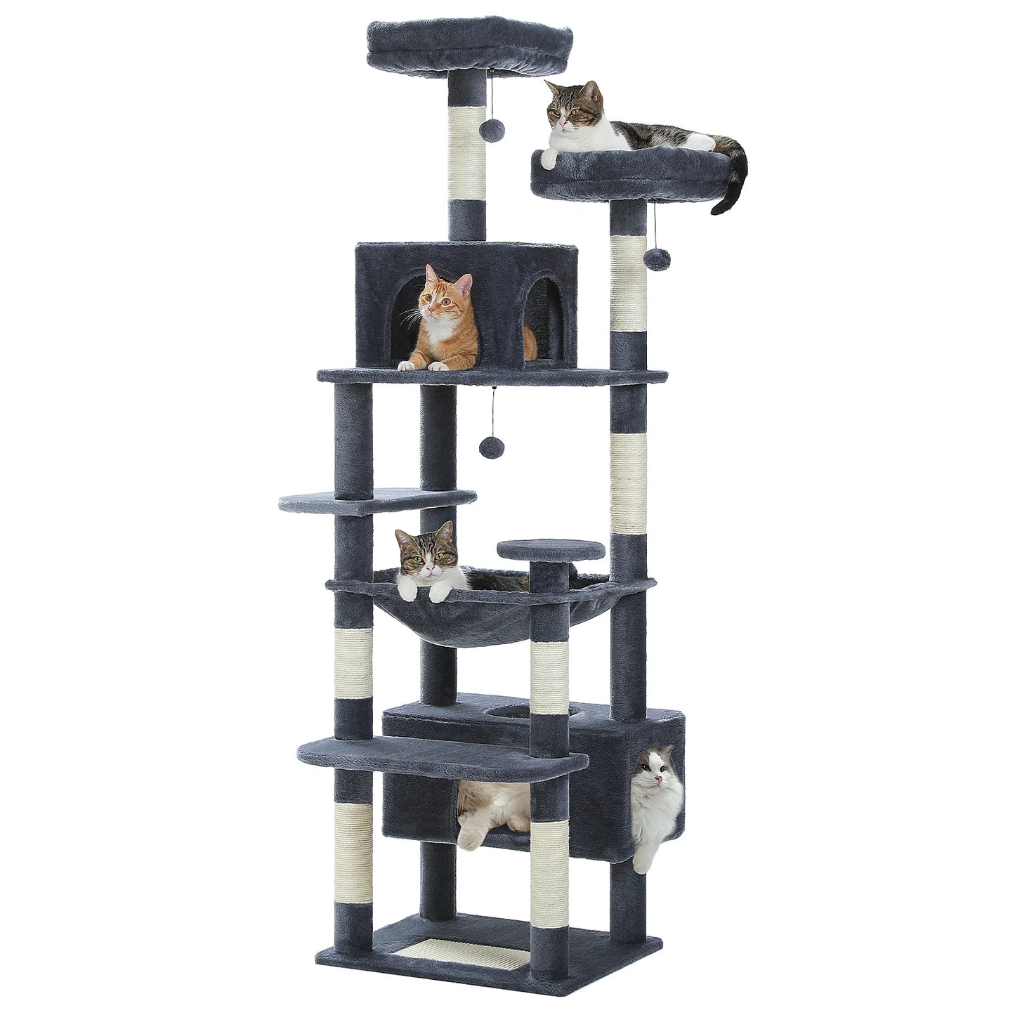 Large Cat Tree and Tower for Indoor Cats With Sisal-Covered Scratching Posts Spacious Hammock Padded Perches