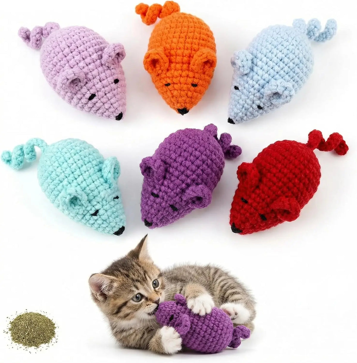 Catnip Mice Cat Toys, Handmade Durable Yarn Mice Toys with Natural Catnip & Silvervine,
