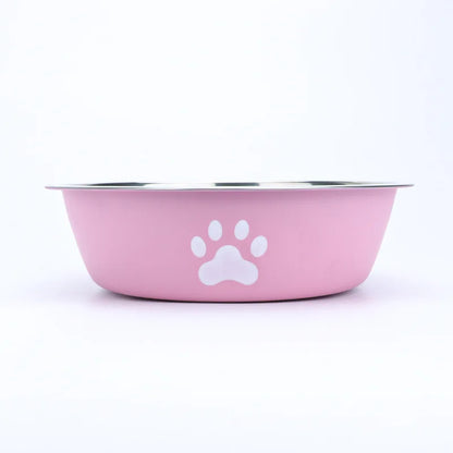 New Stainless Steel Pet Bowl with Paw Print, Silicone Non-Slip Food & Water Feeding Basin