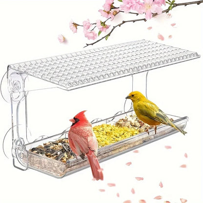 Indestructible Large Window Bird Feeder with Removable Seed & Water Tray, for Wild Birds with 4 Super Strong Adhesive Hooks