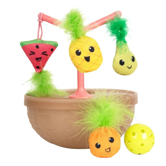 Wobbling Cat Toy Fruit Bowl with 5 Interactive Catnip Toys Indoor Entertainment
