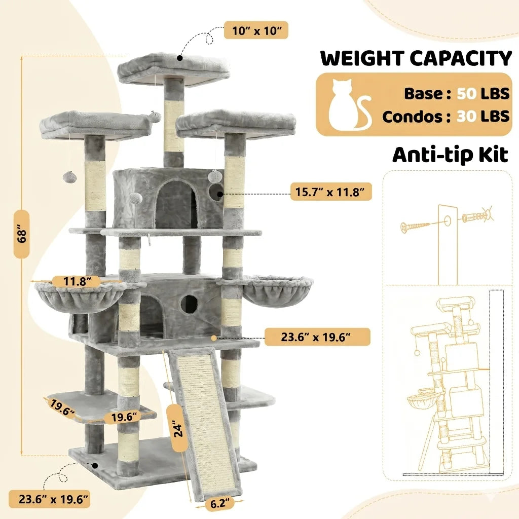 Large Multi Level Cat Tree Tower Indoor Activity Center 2 Condos 3 Plush Perches And Scratching Post
