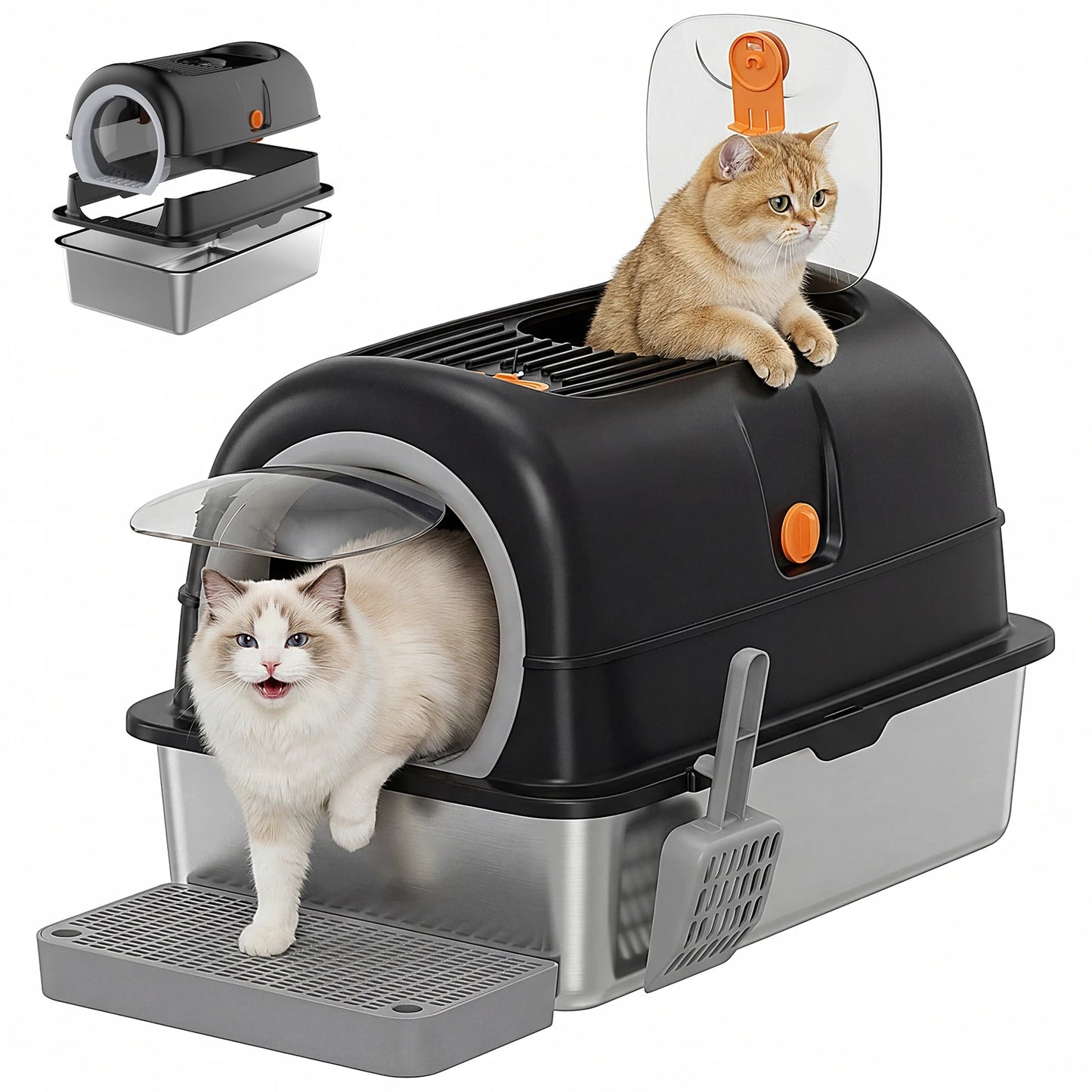Stainless Steel Cat Litter Box with Fully Enclosed 30L Large Cat Litter Box