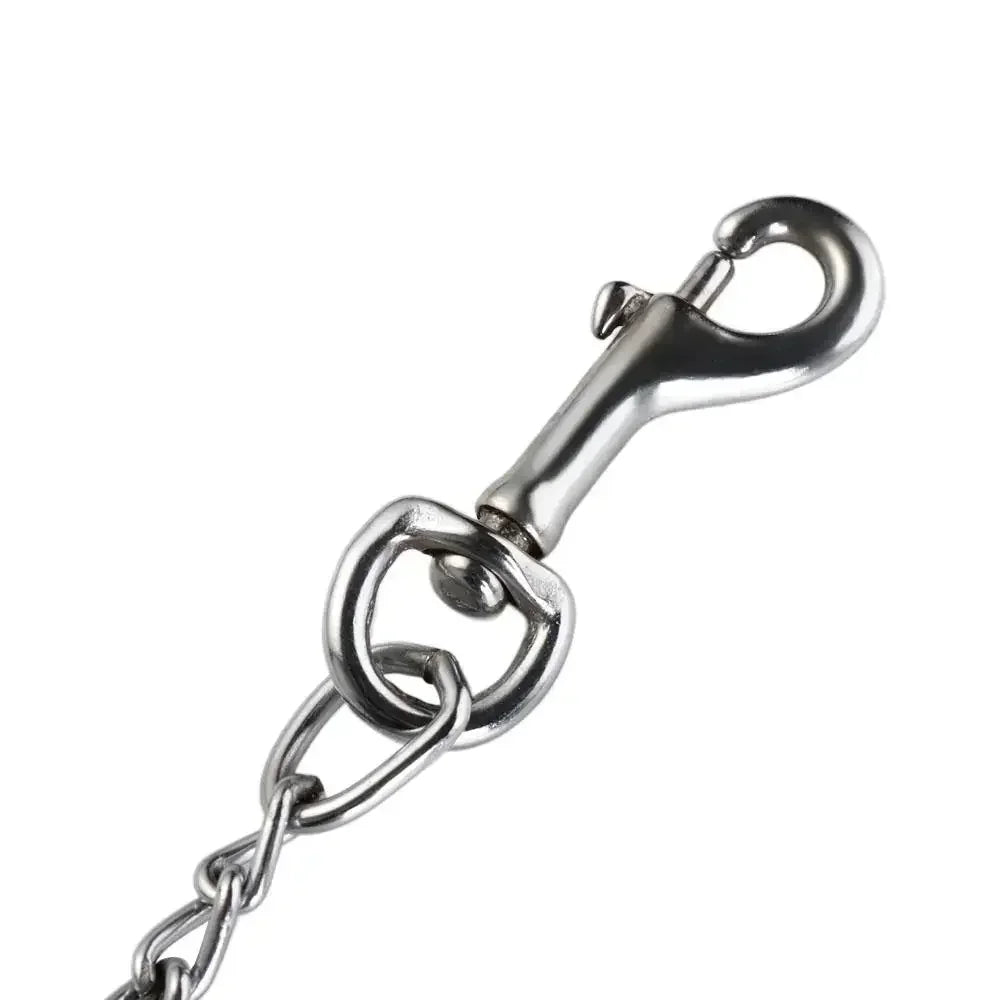 Heavy Duty Metal Chain Dog Lead With Leather Handle Long Strong Control Leash