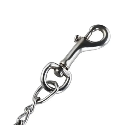 Heavy Duty Metal Chain Dog Lead With Leather Handle Long Strong Control Leash