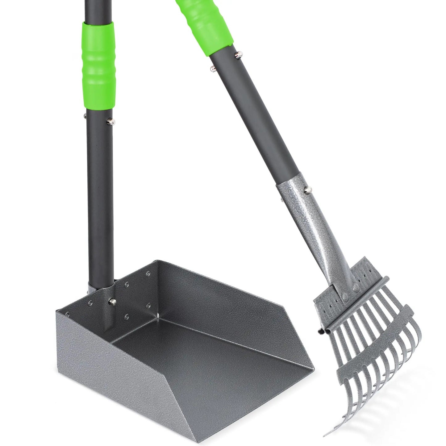 Dog Pooper Scooper Tray and Rake Set, Stainless Handles