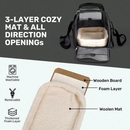 Breathable Pet Carrier Bag Airline Approved Foldable Travel Carrier Secure Anti Escape Zipper Ventilated Spacious Collapsible