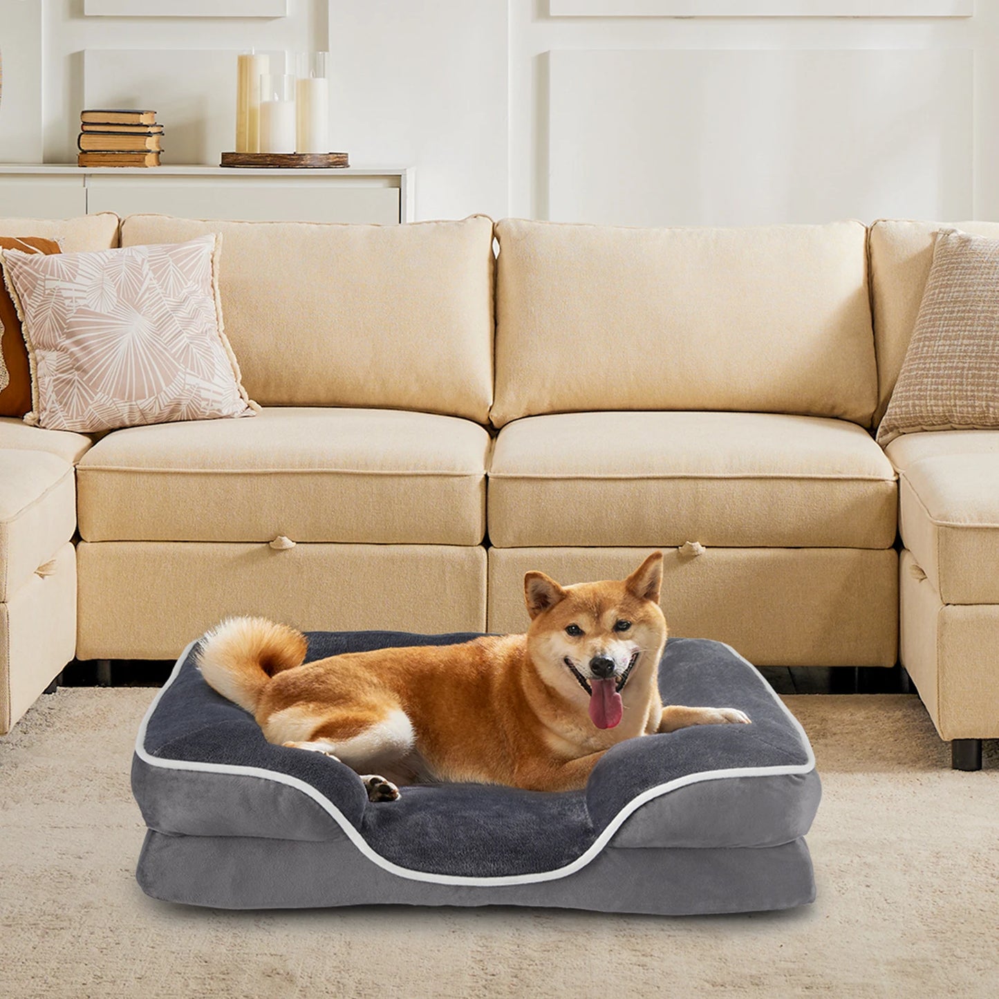 Orthopedic Dog Bed Memory Foam  for Small Dogs & Cats with Washable Removable Cover Non-Slip Base Waterproof Liner