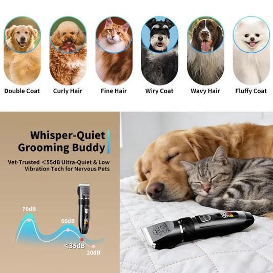Beauty dog grooming comb set, low-noise dog scissors with LED digital display, rechargeable wireless clipper, suitable for small and large dogs and cats,